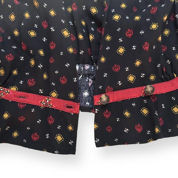 FREE PEOPLE Where We Roam Top Surplice Neck Pleated Boho Fall Black Red Small - Picture 9 of 13